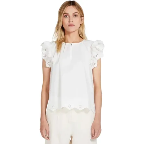 Weiße Baumwollpopeline Bluse mit Jersey Rückseite , Damen, Größe: L - Max Mara Weekend - Modalova
