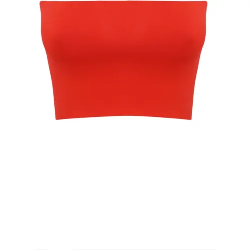 Rotes trägerloses Stretch-Top mit gesticktem Logo , Damen, Größe: M - Liviana Conti - Modalova