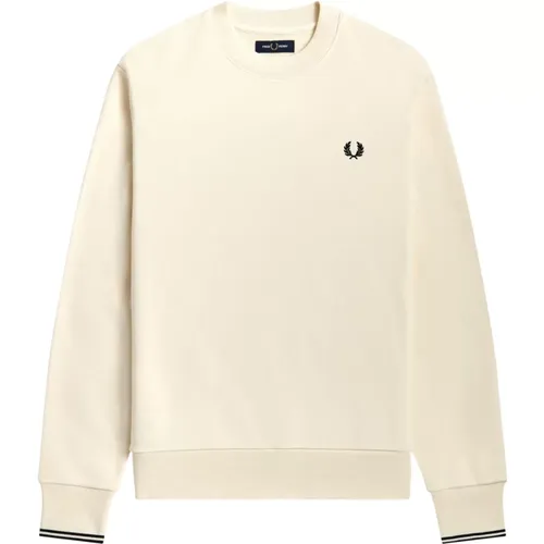 Sweatshirts, male, , Size: XL Men`s Ecru Sweater with Logo - Fred Perry - Modalova