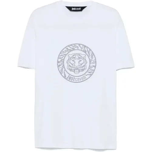 Weißes Tigerkopf Logo T-Shirt - Just Cavalli - Modalova