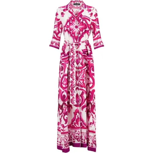 Majolica-Print V-Neck Maxi Dress , female, Sizes: 2XS - Dolce & Gabbana - Modalova