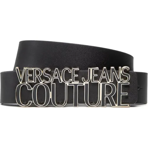 Belts, female, , Size: 95 CM Leather Belt with Metal Logo - Versace Jeans Couture - Modalova