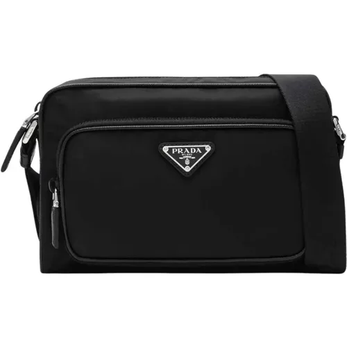 Cross Body Bags, male, , Size: ONE SIZE Small Crossbody Bag in Re-Nylon and Saffiano - Prada - Modalova