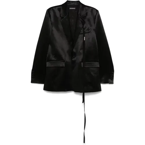 Blazers, female, , Size: S Satin Finish Jacket with Strap Detailing - Ann Demeulemeester - Modalova