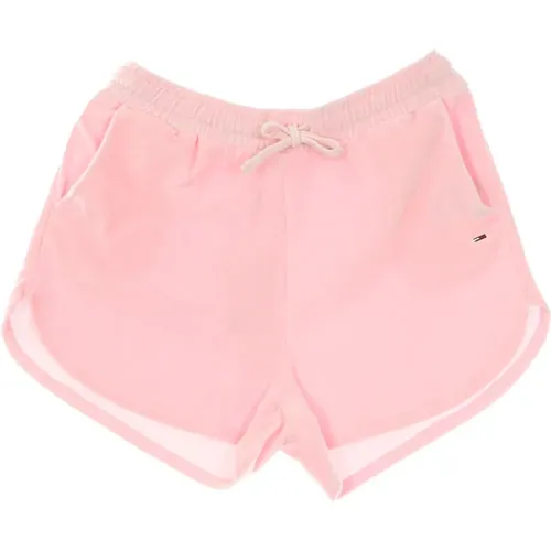 Romantische Rosa Velours Elastische Shorts , Damen, Größe: M - Tommy Hilfiger - Modalova