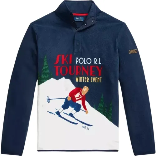 Polo Shirts, male, , Size: 2XL Polar Fleece Sweatshirt with Skier Print - Ralph Lauren - Modalova