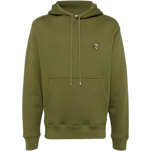 Hoodies, male, , Size: S Fox Motif Olive Sweatshirt - Maison Kitsuné - Modalova