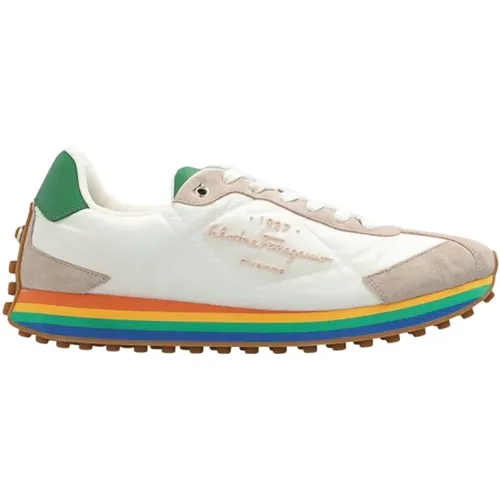 Cream and Green Sneakers , male, Sizes: 5 1/2 UK - Salvatore Ferragamo - Modalova