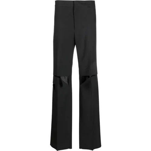 Straight Trousers, male, , Size: M Grey Wool Cut-Out Trousers - Givenchy - Modalova