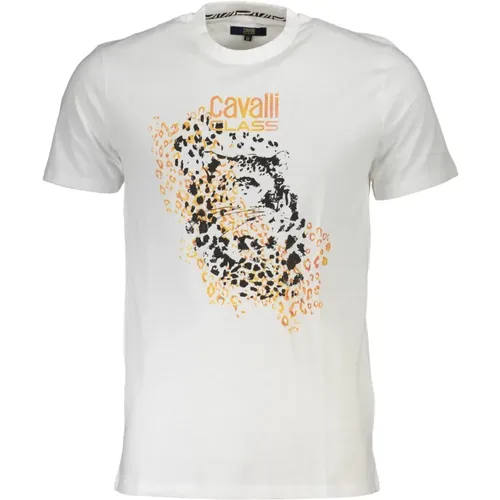 Herren T-Shirt Kurzarm Weiß , Herren, Größe: L - Cavalli Class - Modalova