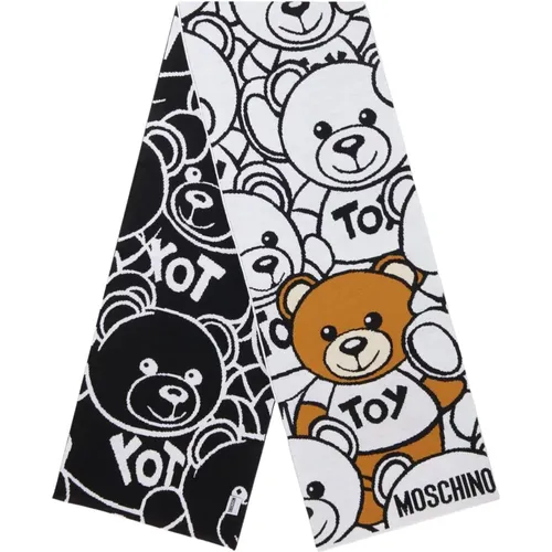 Winter Scarves, unisex, , Size: ONE SIZE White Wool Scarf with Logo Print - Moschino - Modalova