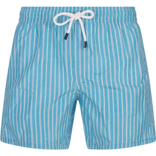 Beachwear, male, , Size: 2XL Blue Striped Swim Shorts - Fedeli - Modalova