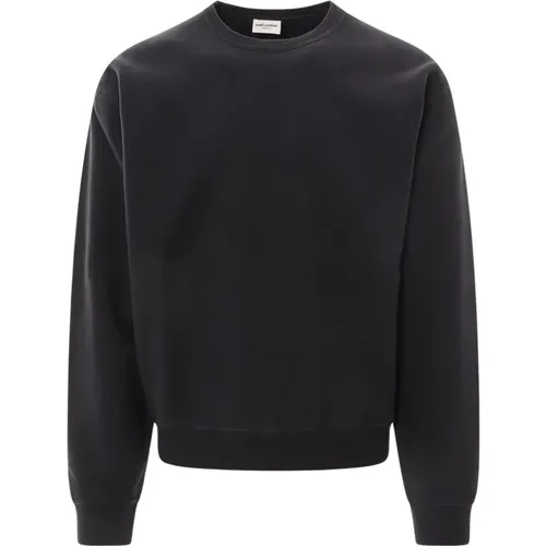 Baumwoll-Sweatshirt mit geripptem Rundhalsausschnitt - Saint Laurent - Modalova