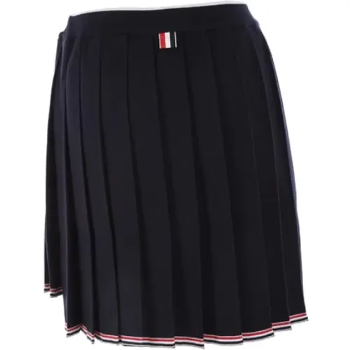 Short Skirts, female, , Size: 2XS Navy Pleated Knit Skirt with Tricolor Stripes - Thom Browne - Modalova