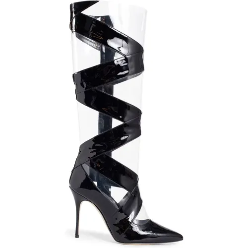 Schwarze Lackleder Stiletto Stiefel - Manolo Blahnik - Modalova