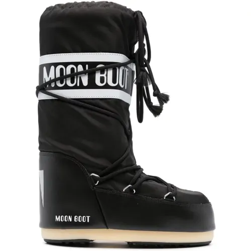 Schwarze Winterstiefel mit PVC-Details , Damen, Größe: 42 EU - moon boot - Modalova