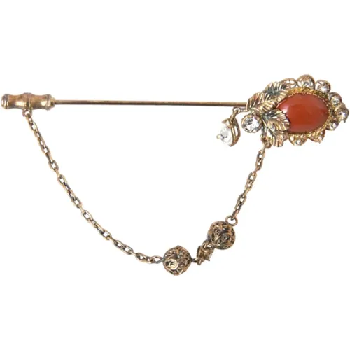 Gold Crystal Chain Pin Brooch , unisex, Sizes: ONE SIZE - Dolce & Gabbana - Modalova