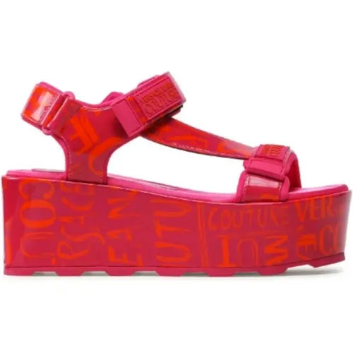 Wedges, female, , Size: 10 US Fuchsia Logo Couture Sandals - Size 40 - Versace Jeans Couture - Modalova