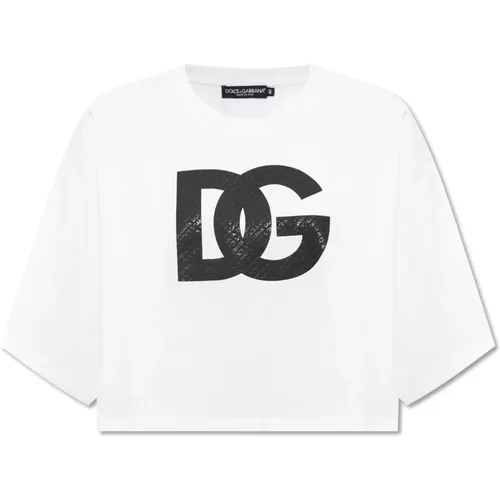 Crop T-Shirt mit Logo , Damen, Größe: 2XS - Dolce & Gabbana - Modalova