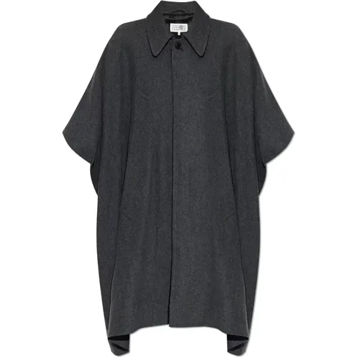 Single-Breasted Coats, female, , Size: XS Coat with wool trim - MM6 Maison Margiela - Modalova