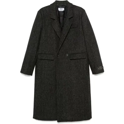 Double-Breasted Coats, male, , Size: S Wool Long Double-Breasted Coat - Msgm - Modalova