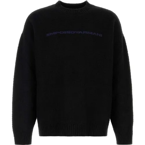 Schwarzer Wollmischungsstilvoller Pullover , Herren, Größe: M - Emporio Armani - Modalova