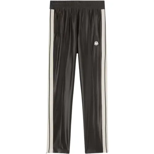 Straight Trousers, male, , Size: S Glossy Track Pants with Stripes - Moncler - Modalova