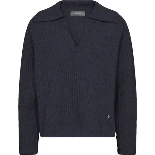 Navy Strickpullover mit V-Ausschnitt - MOS MOSH - Modalova