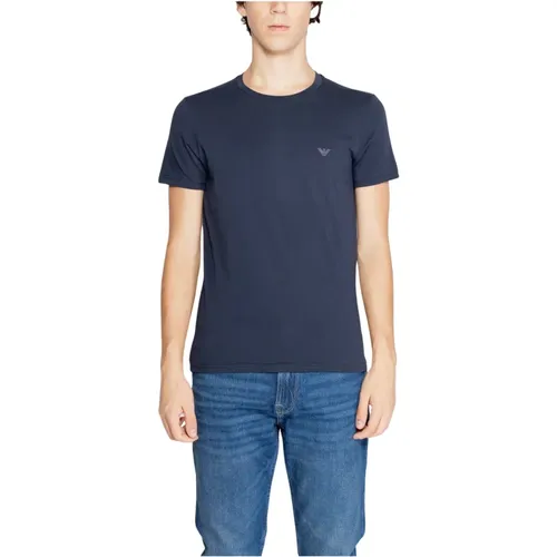 Blauer Einfacher Rundhals T-Shirt , Herren, Größe: XL - Emporio Armani - Modalova