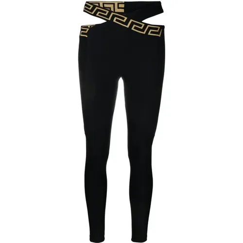 Schwarze Hose , Damen, Größe: XS - Versace - Modalova