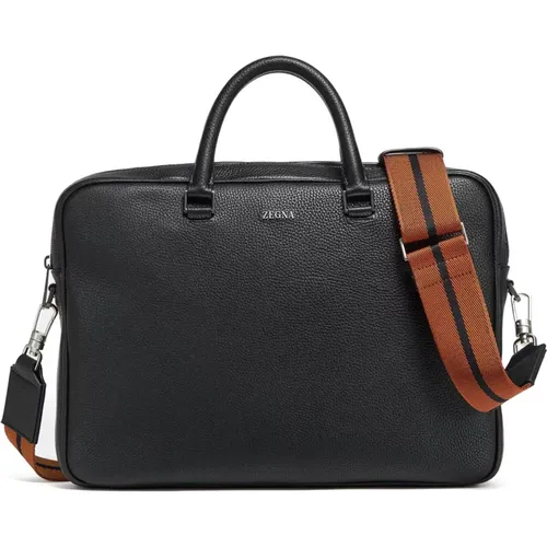 Edgy Schwarze Leder Business Tasche - Ermenegildo Zegna - Modalova