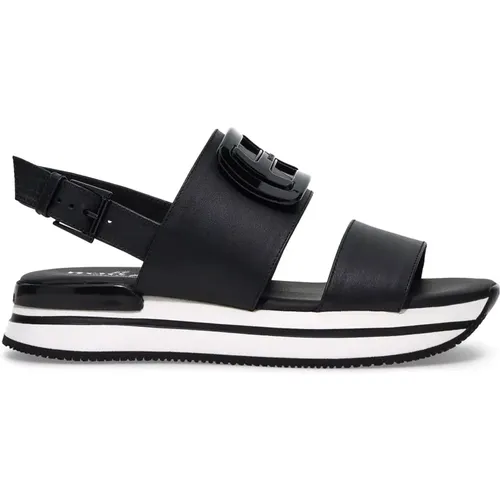 Black Leather Sandal with Adjustable Strap , female, Sizes: 6 1/2 UK - Hogan - Modalova