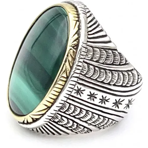 Rings, unisex, , Size: 58 MM 925 Sterling Silver Ring with Oval Malachite - Jalan Jalan - Modalova