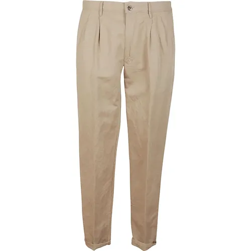 Straight Trousers, male, , Size: W36 Cotton/Linen Gabardine Pants with Zipper - Incotex - Modalova