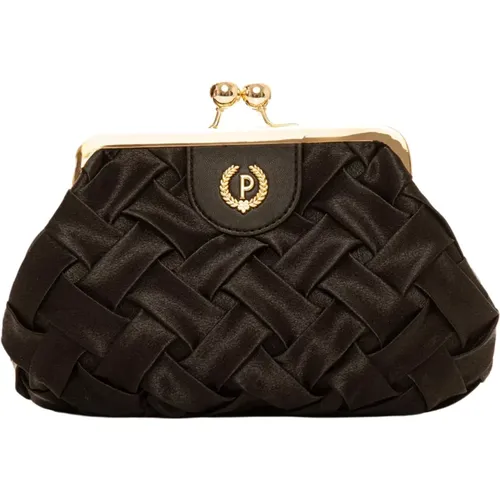 Satin Woven Clutch Bag with Metal Chain Strap , female, Sizes: ONE SIZE - Pollini - Modalova