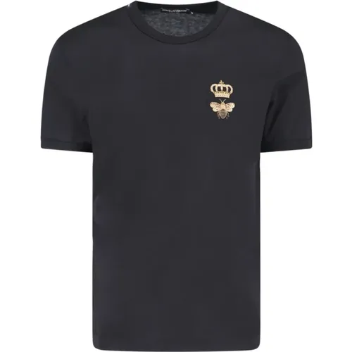 Schwarzes T-Shirt mit Goldenen Details , Herren, Größe: L - Dolce & Gabbana - Modalova