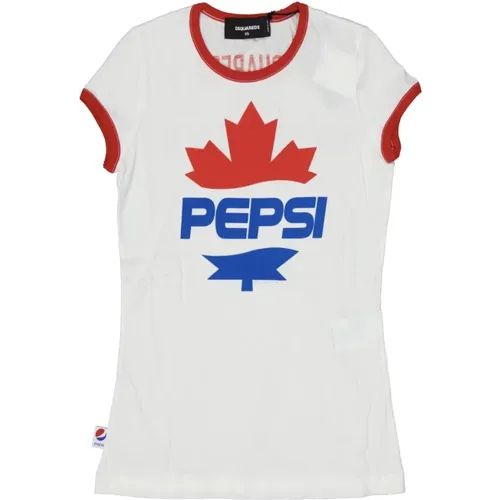 Weiße Baumwoll-T-Shirt mit Pepsi-Druck - Dsquared2 - Modalova