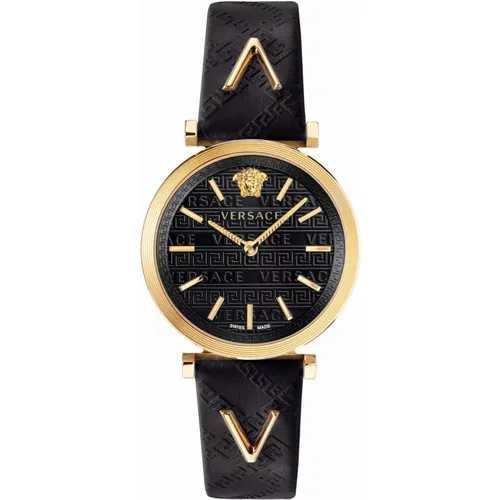 Watches, female, , Size: ONE SIZE V-Twist Ladies Watch Leather Gold Steel Dial - Versace - Modalova