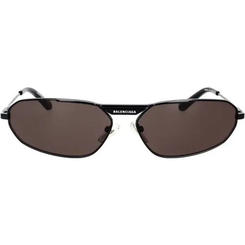 Stylish Unisex Grey Sunglasses with Dark Grey Lenses , male, Sizes: 64 MM - Balenciaga - Modalova