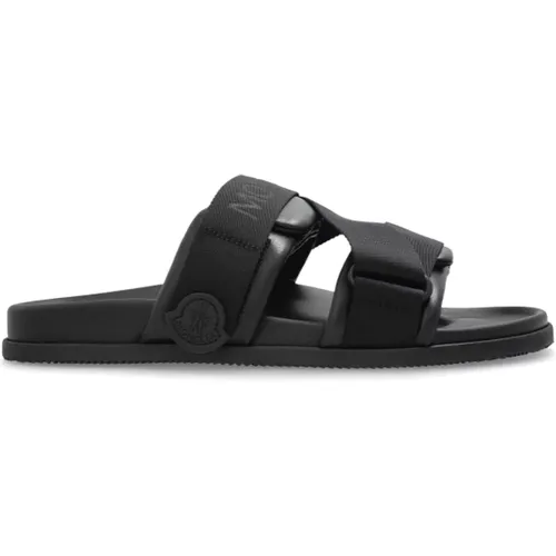 Sliders, male, , Size: 6 US Leather slides - Moncler - Modalova
