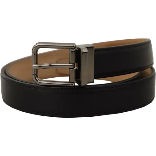 Belts, male, , Size: 90 CM Leather Belt with Metal Buckle - Dolce & Gabbana - Modalova