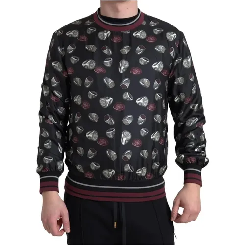 Ring Print Silk Crewneck Sweater , male, Sizes: L, 2XL, XS, S, XL - Dolce & Gabbana - Modalova