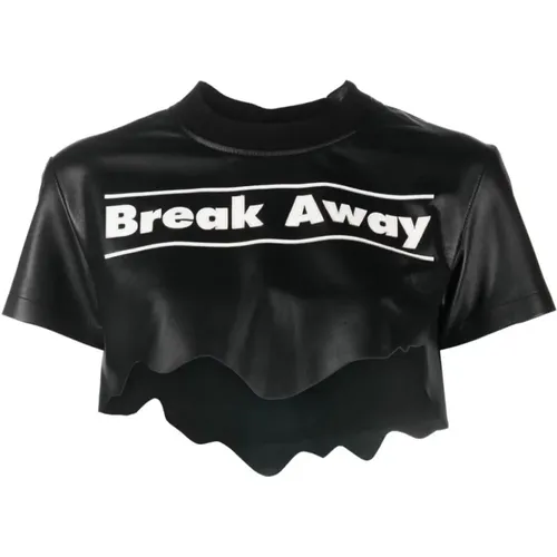 Schwarzes Break Away Leder T-Shirt , Damen, Größe: S - Ssheena - Modalova
