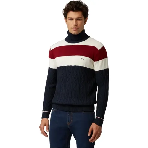 Turtlenecks, male, , Size: S Blue Sweater with Horizontal Stripes - Harmont & Blaine - Modalova