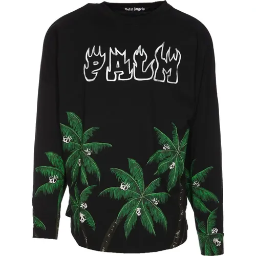 Streetwear Sweatshirt with Palmamp;Skull Print , male, Sizes: L - Palm Angels - Modalova