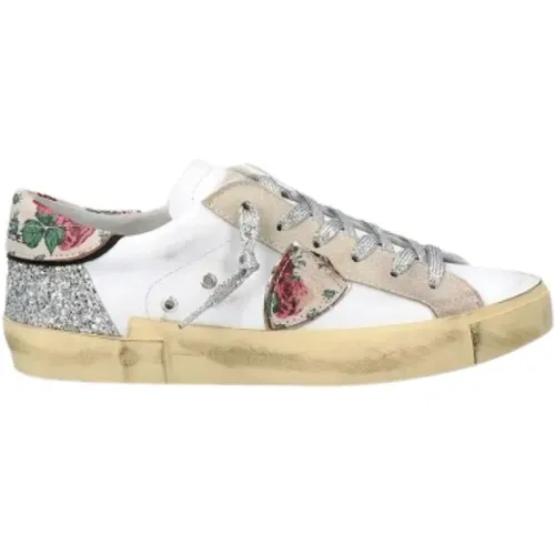 Sneakers, male, , Size: 4 US Low Top Floral and Glitter Sneakers - Philippe Model - Modalova