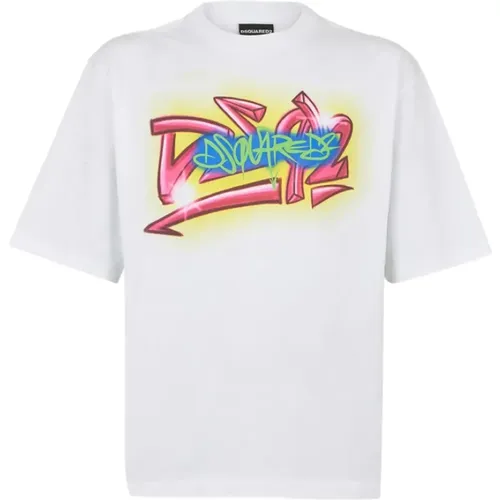 T-Shirts, male, , Size: M Crew Neck Graphic Print Short Sleeve T-Shirt - Dsquared2 - Modalova