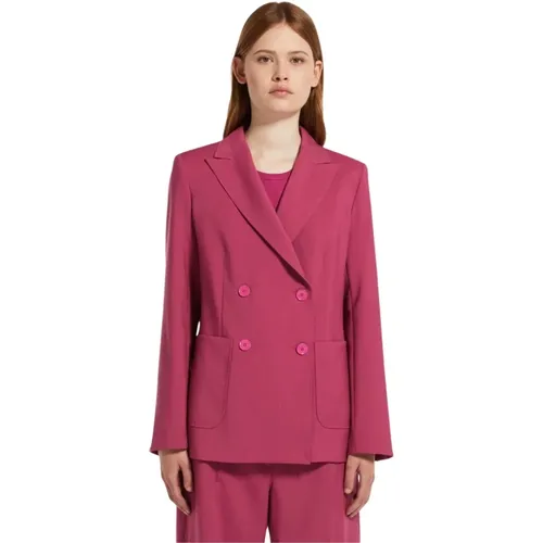 Blazers, female, , Size: S Fuchsia Double-Breasted Wool Blazer - Max Mara Weekend - Modalova