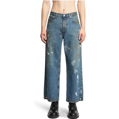 Straight Jeans, male, , Size: W31 Indigo Paint Cropped Wide Leg Jeans - Helmut Lang - Modalova