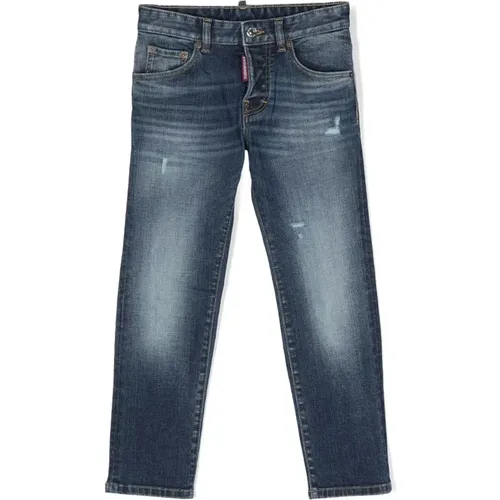 Blaue Denim Jeans mit Used-Look und Logo-Detail - Dsquared2 - Modalova